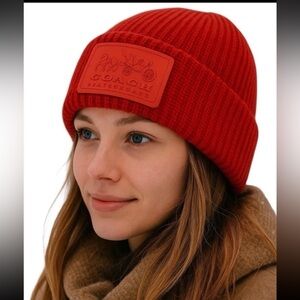 Coach Vibrant Red Knit Hat
